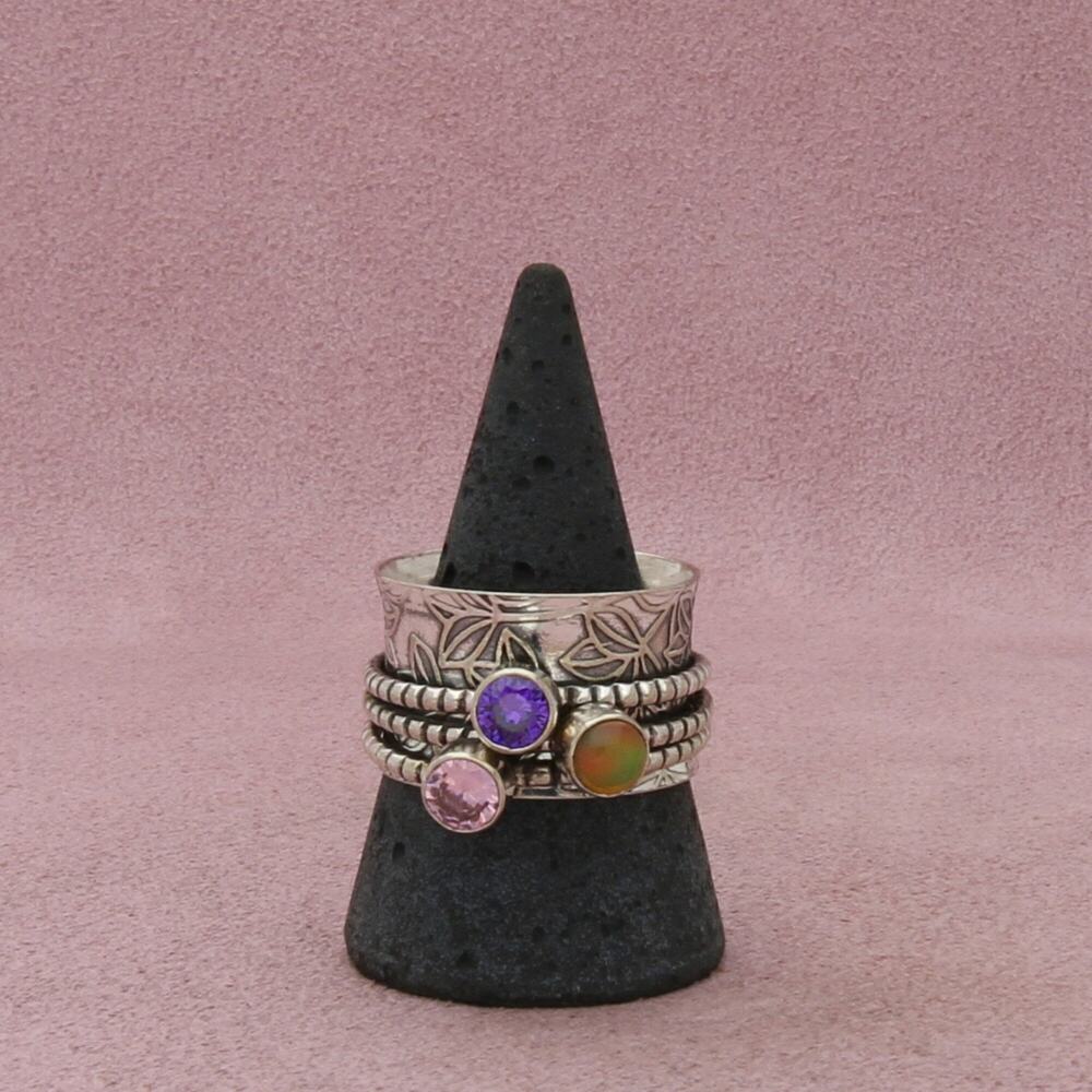 sterling silver opal amethyst tourmaline spinner band ring size 11